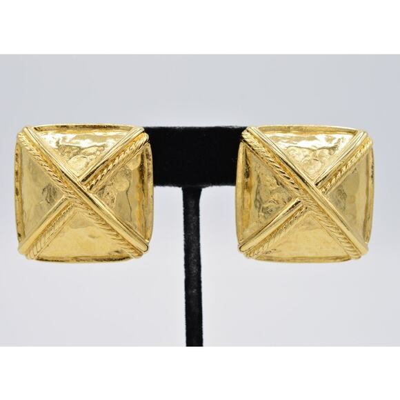 Givenchy Vintage Clip On Earrings Earrings Brushed Gold Chunky Signed 1980s BinQ - Picture 1 of 11